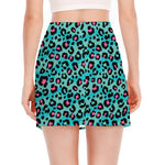 Turquoise And Pink Leopard Print Side Slit Mini Skirt