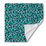 Turquoise And Pink Leopard Print Silk Bandana