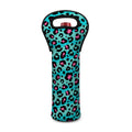 Turquoise And Pink Leopard Print Single Neoprene Wine Tote