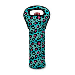 Turquoise And Pink Leopard Print Single Neoprene Wine Tote