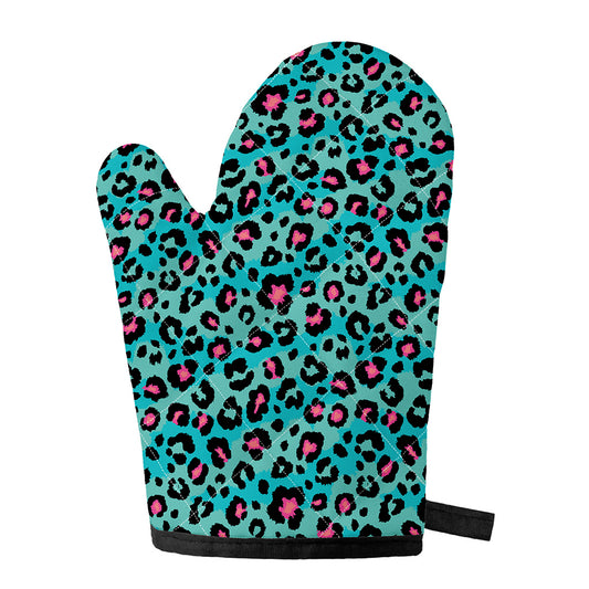 Turquoise And Pink Leopard Print Single Oven Mitt