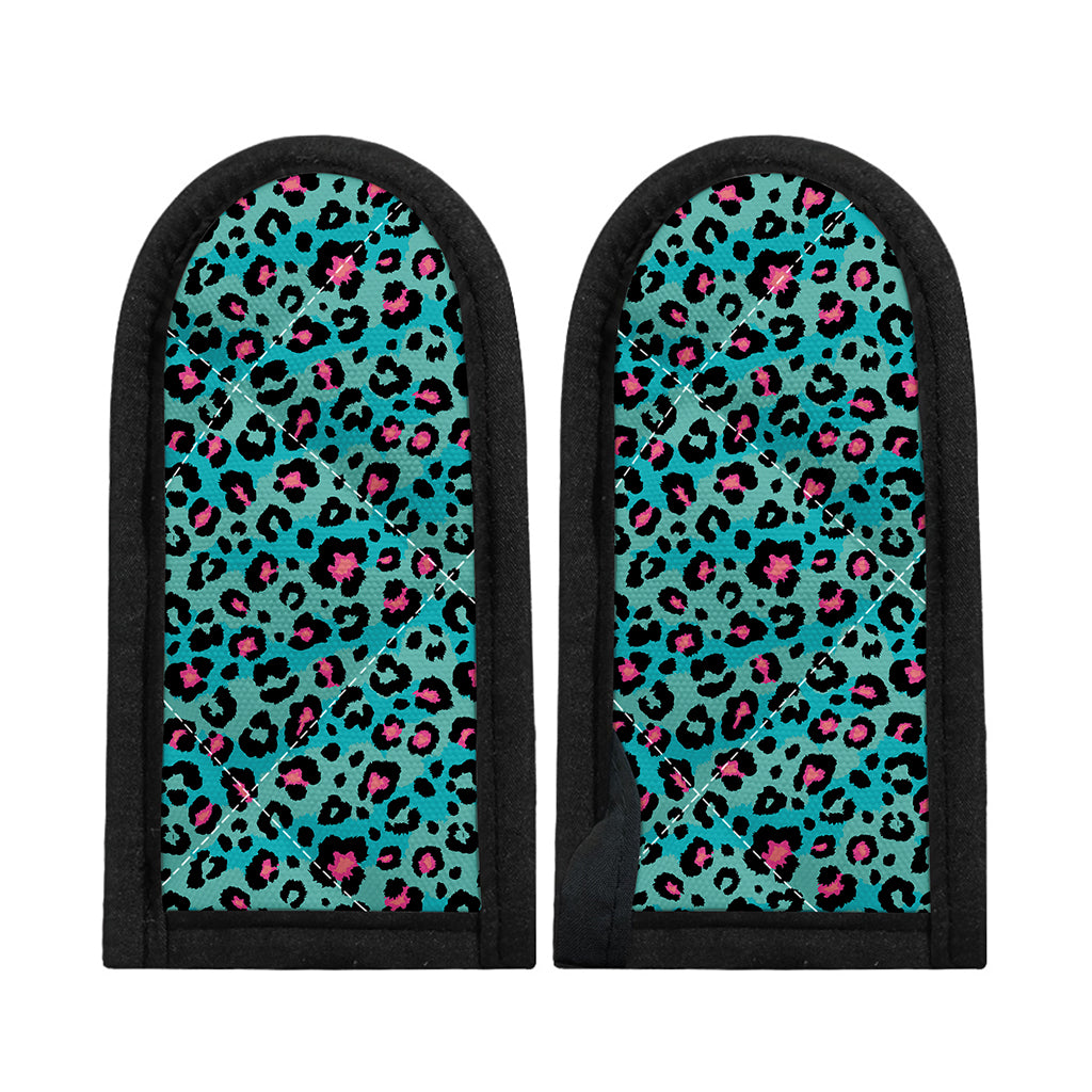Turquoise And Pink Leopard Print Skillet Handle Cover