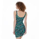 Turquoise And Pink Leopard Print Sleeveless Bodycon Dress