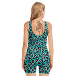 Turquoise And Pink Leopard Print Sleeveless One Piece Swimsuit