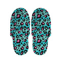 Turquoise And Pink Leopard Print Slippers