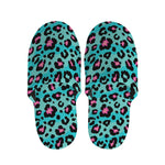 Turquoise And Pink Leopard Print Slippers