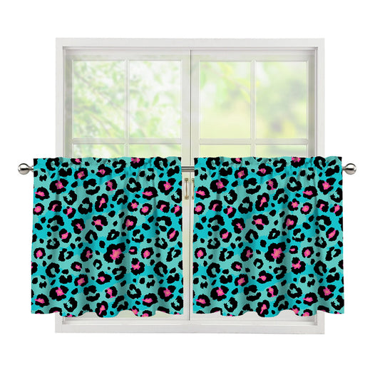 Turquoise And Pink Leopard Print Tier Curtains