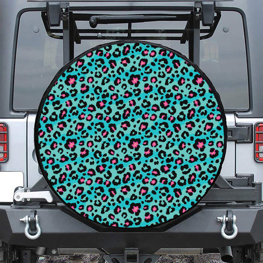 Turquoise And Pink Leopard Print Tire Cover