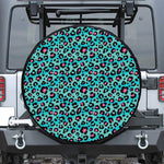Turquoise And Pink Leopard Print Tire Cover