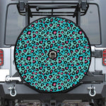 Turquoise And Pink Leopard Print Tire Cover With Camera Hole