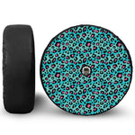 Turquoise And Pink Leopard Print Tire Cover With Camera Hole
