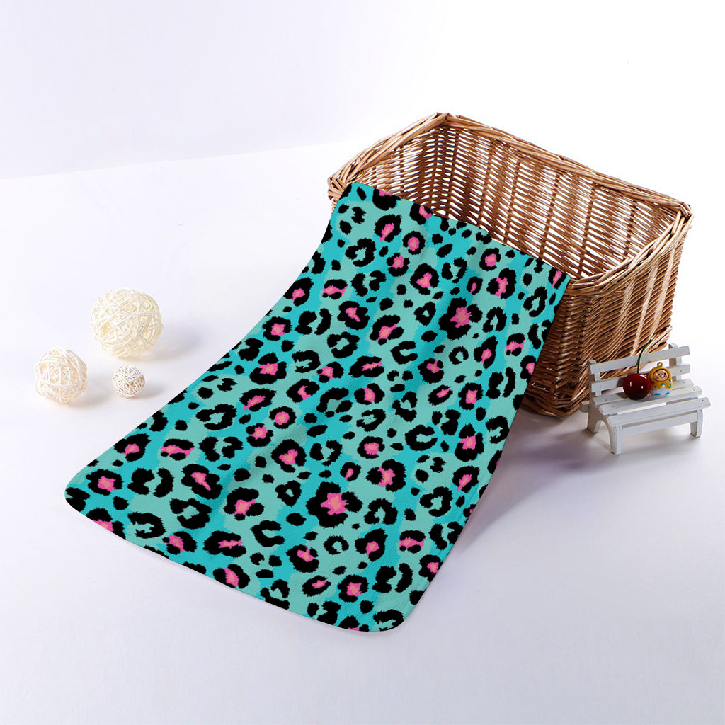 Turquoise And Pink Leopard Print Towel