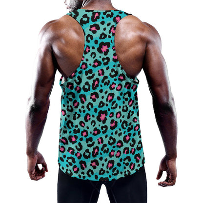Turquoise And Pink Leopard Print Training Tank Top