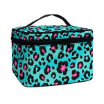 Turquoise And Pink Leopard Print Travel Makeup Bag