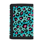 Turquoise And Pink Leopard Print Trifold Wallet