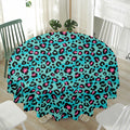 Turquoise And Pink Leopard Print Waterproof Round Tablecloth