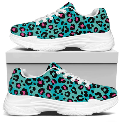Turquoise And Pink Leopard Print White Chunky Shoes