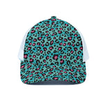 Turquoise And Pink Leopard Print White Mesh Trucker Cap