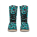 Turquoise And Pink Leopard Print Winter Boots