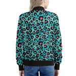 Turquoise And Pink Leopard Print Women's Bomber Jacket
