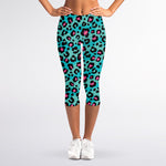 Turquoise And Pink Leopard Print Women's Capri Leggings