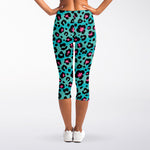 Turquoise And Pink Leopard Print Women's Capri Leggings