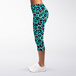 Turquoise And Pink Leopard Print Women's Capri Leggings