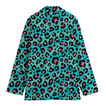Turquoise And Pink Leopard Print Women's Cotton Blazer