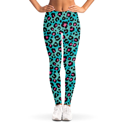 Turquoise And Pink Leopard Print Women's Leggings