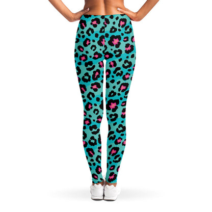 Turquoise And Pink Leopard Print Women's Leggings