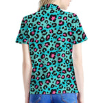 Turquoise And Pink Leopard Print Women's Polo Shirt