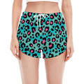 Turquoise And Pink Leopard Print Women's Split Running Shorts