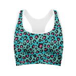 Turquoise And Pink Leopard Print Women's Sports Bra
