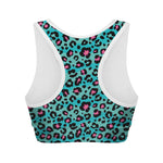 Turquoise And Pink Leopard Print Women's Sports Bra
