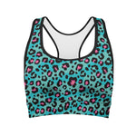 Turquoise And Pink Leopard Print Women's Sports Bra