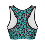 Turquoise And Pink Leopard Print Women's Sports Bra