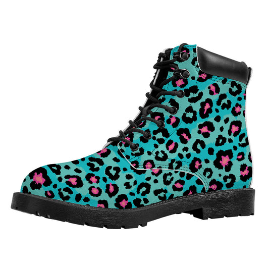 Turquoise And Pink Leopard Print Work Boots