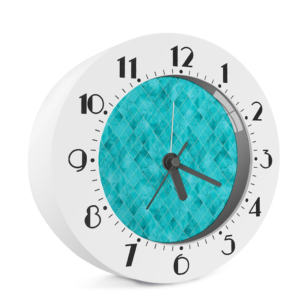 Turquoise Argyle Pattern Print Alarm Clock