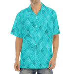 Turquoise Argyle Pattern Print Aloha Shirt