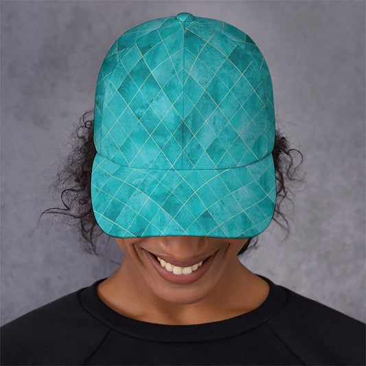Turquoise Argyle Pattern Print Baseball Cap