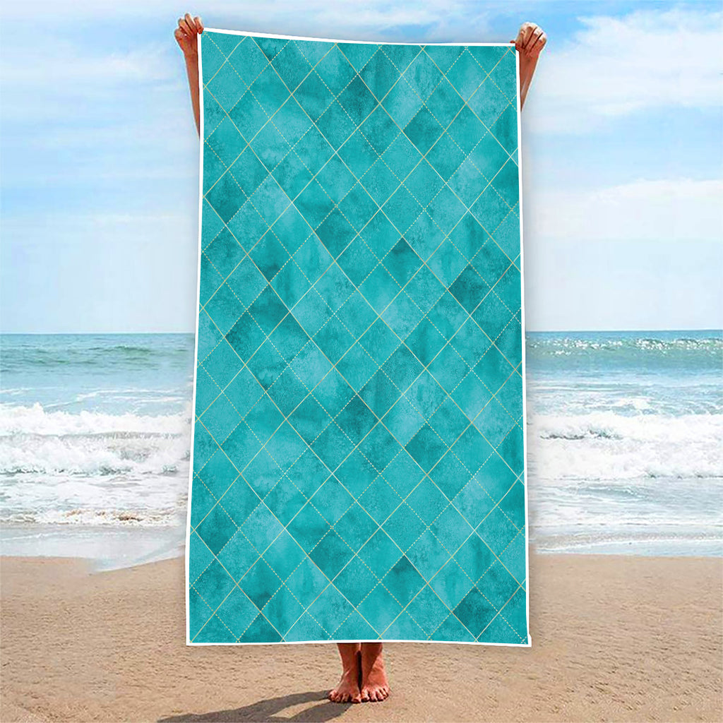Turquoise Argyle Pattern Print Beach Towel