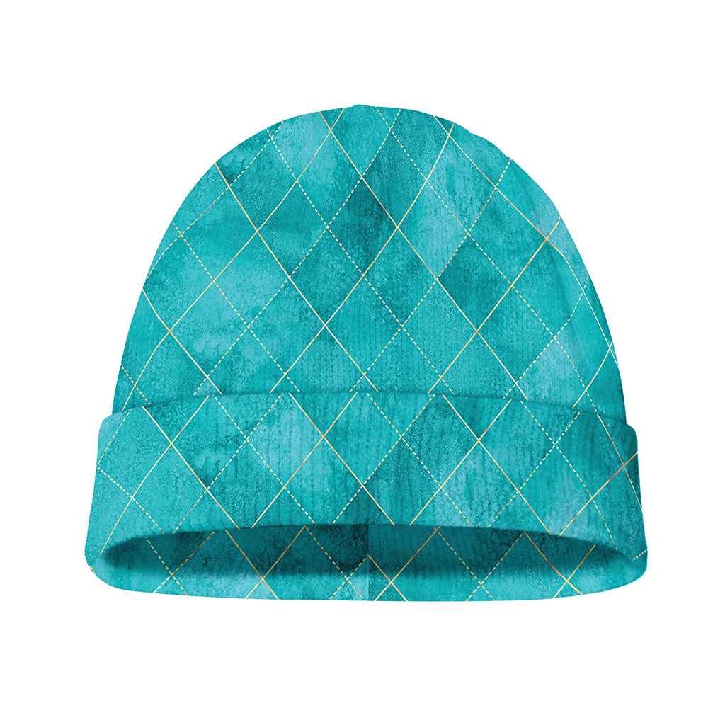 Turquoise Argyle Pattern Print Beanie