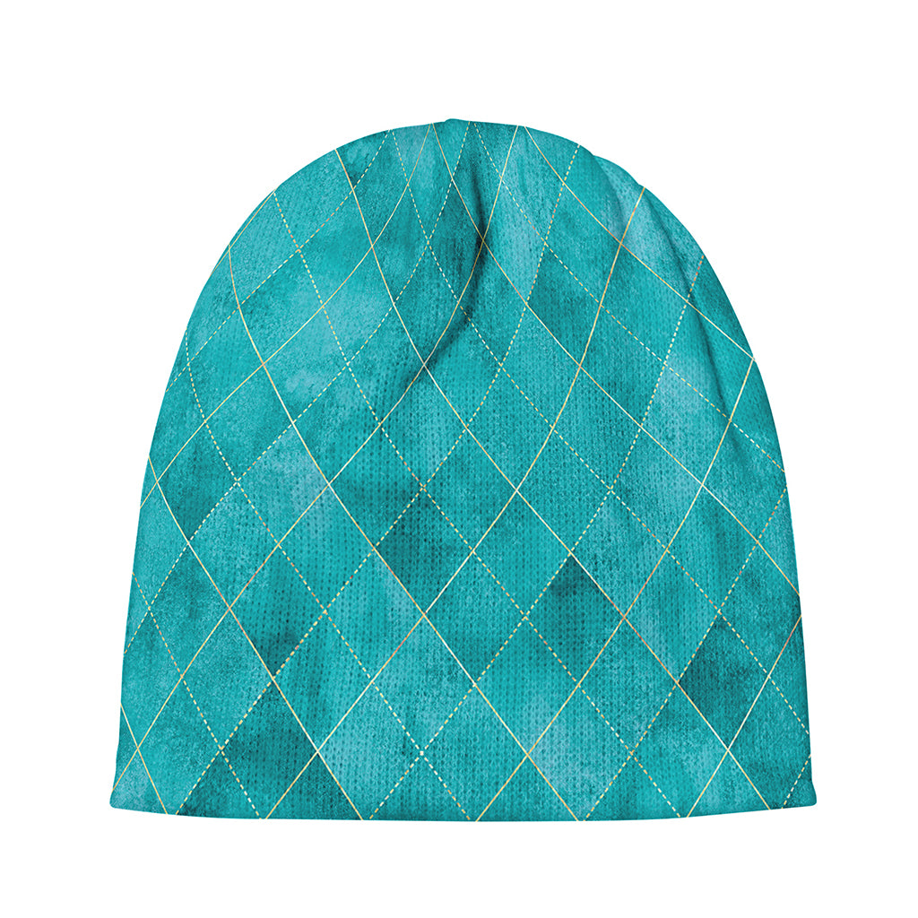 Turquoise Argyle Pattern Print Beanie