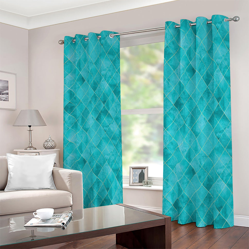 Turquoise Argyle Pattern Print Blackout Grommet Curtains