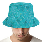Turquoise Argyle Pattern Print Bucket Hat