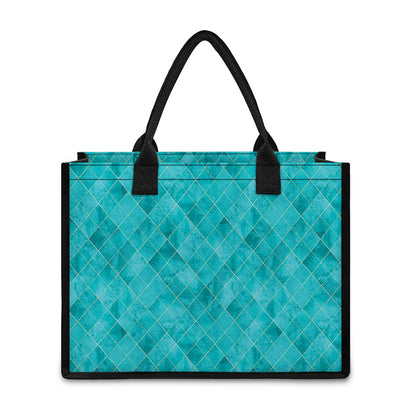 Turquoise Argyle Pattern Print Canvas Tote Bag