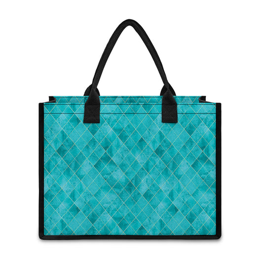 Turquoise Argyle Pattern Print Canvas Tote Bag