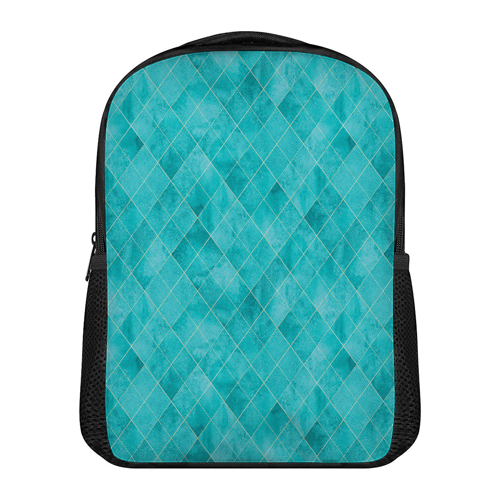 Turquoise Argyle Pattern Print Casual Backpack