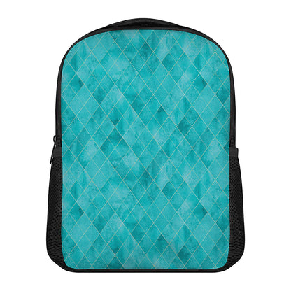 Turquoise Argyle Pattern Print Casual Backpack
