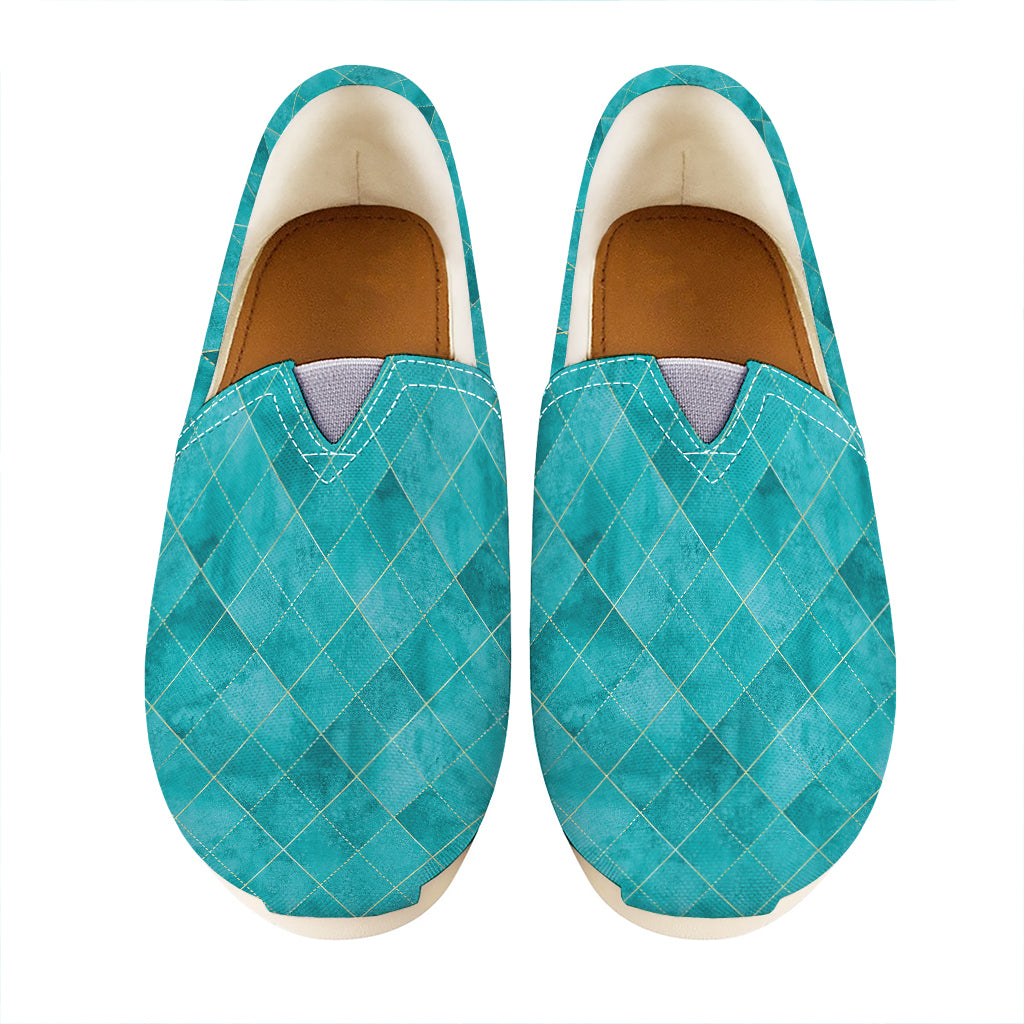 Turquoise Argyle Pattern Print Casual Shoes